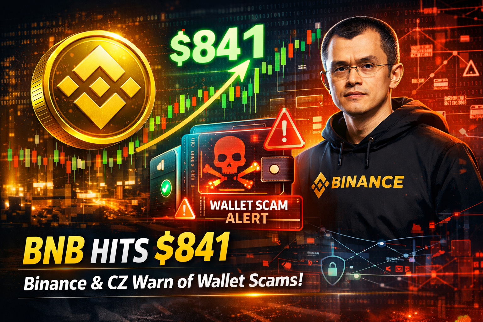 BNB Rises to $841 as Binance’s CZ Warns of Growing Wallet Scam Threats